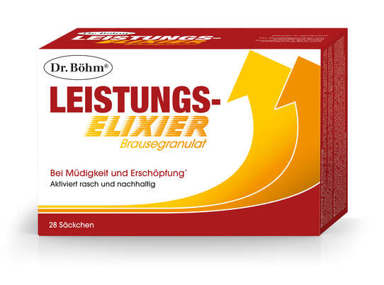 Sie sehen eine Packung Dr. Böhm Leistungselixier Brausegranulat, Produktbild: 01 Dr. Böhm Leistungselixier Brausegranulat, A-Nr.: 4555315 - 01