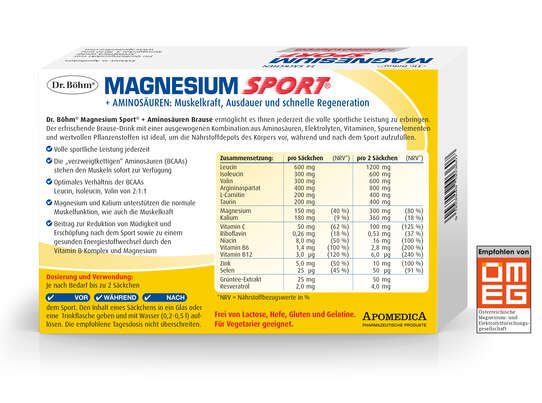 Sie sehen eine Packung Dr. Böhm Magnesium Sport + Aminosäuren, Produktbild: 03 Dr. Böhm Magnesium Sport + Aminosäuren, A-Nr.: 4774106 - 03