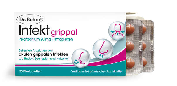 Sie sehen eine Packung Dr. Böhm Infekt grippal Pelargonium, Produktbild: 02 Dr. Böhm Infekt grippal Pelargonium, A-Nr.: 4987888 - 02