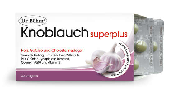 Sie sehen eine Packung Dr. Böhm Knoblauch superplus, Produktbild: 02 Dr. Böhm Knoblauch superplus, A-Nr.: 2287388 - 02