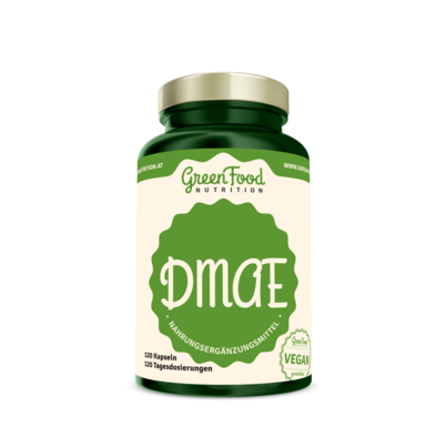 Sie sehen eine Packung GreenFood Nutrition DMAE 120 Kapseln, Produktbild: 01 GreenFood Nutrition DMAE 120 Kapseln, A-Nr.: 5634695 - 01