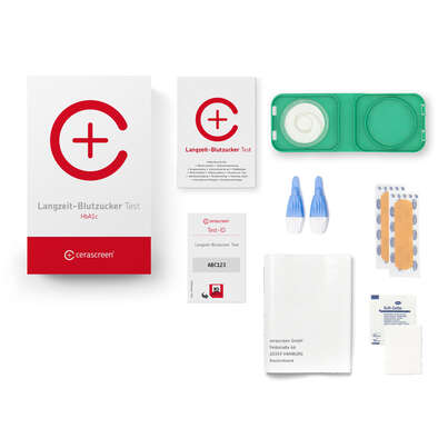 Sie sehen eine Packung cerascreen Langzeit-Blutzucker Test, Produktbild: 02 cerascreen Langzeit-Blutzucker Test, A-Nr.: 4879331 - 02