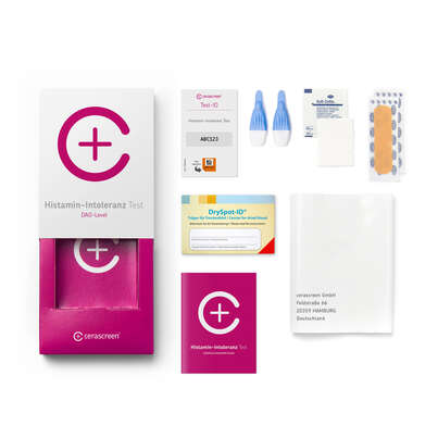 Sie sehen eine Packung cerascreen Histamin-Intoleranz Test, Produktbild: 02 cerascreen Histamin-Intoleranz Test, A-Nr.: 4879041 - 02