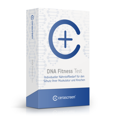 Sie sehen eine Packung cerascreen DNA Fitness Test, Produktbild: 01 cerascreen DNA Fitness Test, A-Nr.: 5638492 - 01