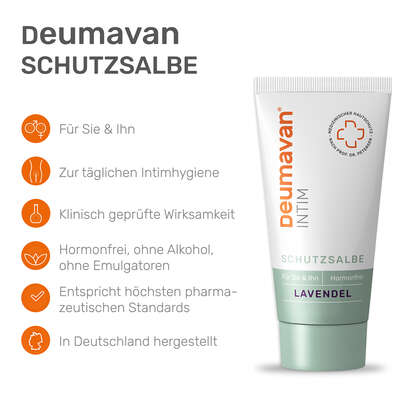 Sie sehen eine Packung Deumavan Schutzsalbe Lavendel, Produktbild: 05 Deumavan Schutzsalbe Lavendel, A-Nr.: 3455480 - 05