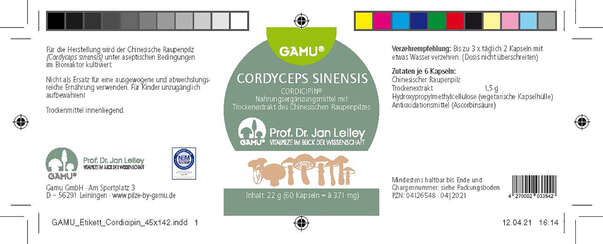 Sie sehen eine Packung Gamu Cordicipin | Cordyceps sinensis Kapseln, Produktbild: 03 Gamu Cordicipin | Cordyceps sinensis Kapseln, A-Nr.: 5600207 - 03
