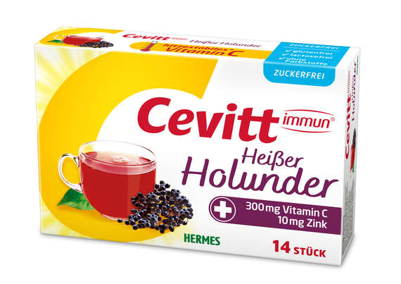 Sie sehen eine Packung Cevitt immun® Heißer Holunder zuckerfrei 14 ST, Produktbild: 01 Cevitt immun® Heißer Holunder zuckerfrei 14 ST, A-Nr.: 5105784 - 01