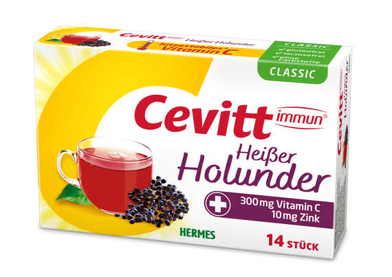 Sie sehen eine Packung Cevitt immun® Heißer Hollunder Classic (mit Zucker) 14 ST, Produktbild: 01 Cevitt immun® Heißer Hollunder Classic (mit Zucker) 14 ST, A-Nr.: 5105790 - 01