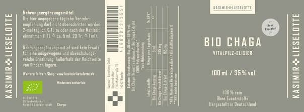 Sie sehen eine Packung Kasimir + Lieselotte Bio Chaga Tinktur, Produktbild: 02 Kasimir + Lieselotte Bio Chaga Tinktur, A-Nr.: 5616450 - 02