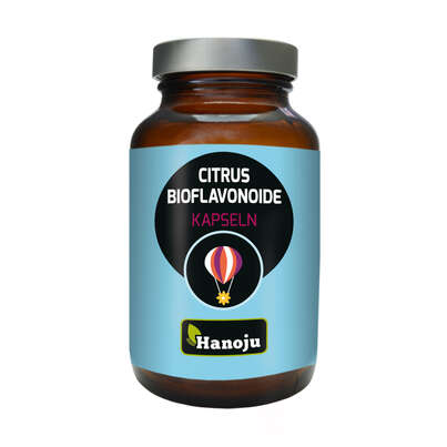 Sie sehen eine Packung Hanoju Citrus Bioflavonoide Kapseln 500mg, Produktbild: 01 Hanoju Citrus Bioflavonoide Kapseln 500mg, A-Nr.: 4255665 - 01