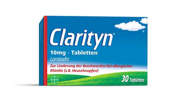 Sie sehen eine Packung Clarityn® 10 mg - Tabletten, Produktbild: 01 Clarityn® 10 mg - Tabletten, A-Nr.: 1253878 - 01