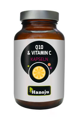Sie sehen eine Packung Hanoju Coenzyme Q10 30 mg + Vitamin C 500mg Kapseln, Produktbild: 01 Hanoju Coenzyme Q10 30 mg + Vitamin C 500mg Kapseln, A-Nr.: 4256392 - 01