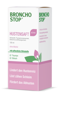 Sie sehen eine Packung Bronchostop sine Hustensaft, Produktbild: 01 Bronchostop sine Hustensaft, A-Nr.: 1350618 - 01