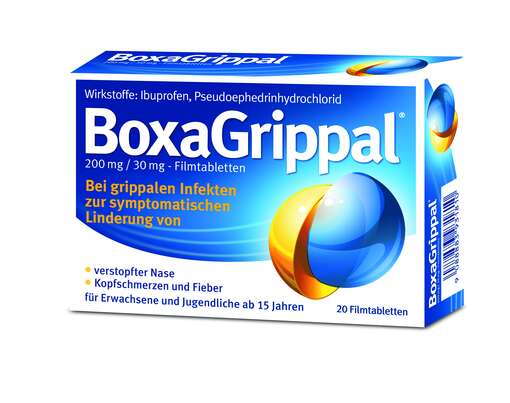 Sie sehen eine Packung BoxaGrippal® 200 mg/30 mg - Filmtablette 20 Stk., Produktbild: 01 BoxaGrippal® 200 mg/30 mg - Filmtablette 20 Stk., A-Nr.: 3931816 - 01