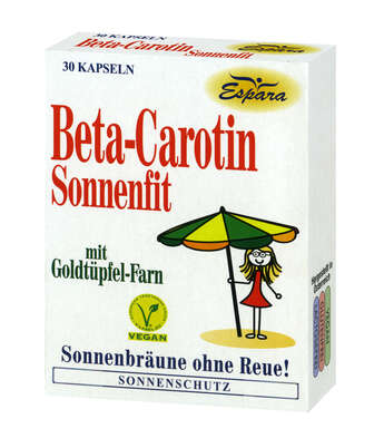Sie sehen eine Packung Espara Beta-Carotin-Sonnenfit Kapseln, Produktbild: 02 Espara Beta-Carotin-Sonnenfit Kapseln, A-Nr.: 3890537 - 02