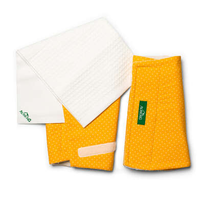 Sie sehen eine Packung AUBERG Waden-Wichtel gelb, Größe M, Produktbild: 01 AUBERG Waden-Wichtel gelb, Größe M, A-Nr.: 5186848 - 01