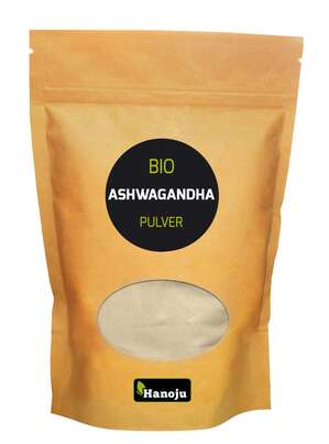 Sie sehen eine Packung Hanoju Ashwagandha Pulver Bio, Produktbild: 01 Hanoju Ashwagandha Pulver Bio, A-Nr.: 5167839 - 01