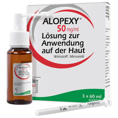 Sie sehen eine Packung ALOPEXY 50 mg/ml (5%), Produktbild: 01 ALOPEXY 50 mg/ml (5%), A-Nr.: 3905575 - 01