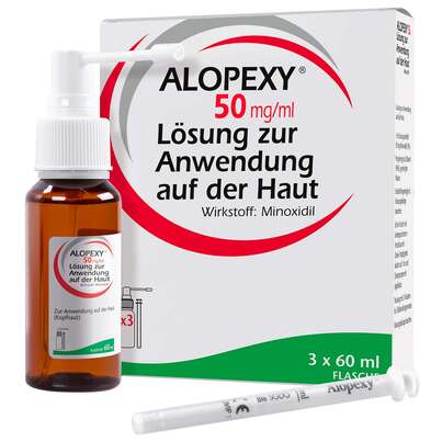 Sie sehen eine Packung ALOPEXY 50 mg/ml (5%), Produktbild: 01 ALOPEXY 50 mg/ml (5%), A-Nr.: 3905569 - 01