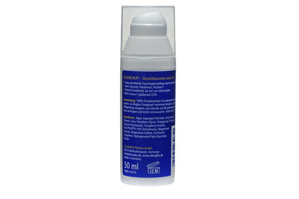 Sie sehen eine Packung Allergika Gesichtscreme Urea 5% 50ml, Produktbild: 01 Allergika Gesichtscreme Urea 5% 50ml, A-Nr.: 3258294 - 01