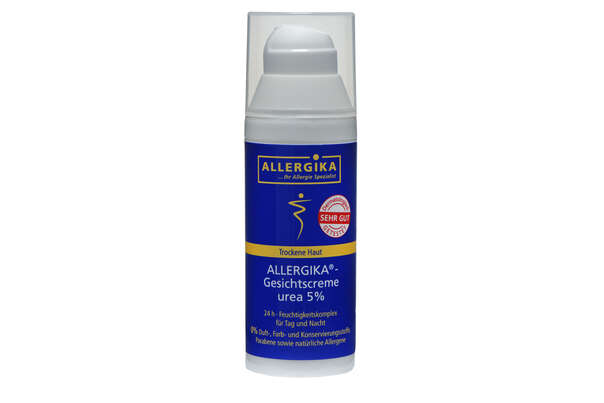 Sie sehen eine Packung Allergika Gesichtscreme Urea 5% 50ml, Produktbild: 02 Allergika Gesichtscreme Urea 5% 50ml, A-Nr.: 3258294 - 02