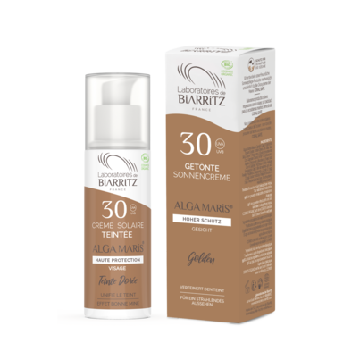 Sie sehen eine Packung Alga Maris Sonnencreme Gesicht getönt LSF30 Bio LDB, Produktbild: 04 Alga Maris Sonnencreme Gesicht getönt LSF30 Bio LDB, A-Nr.: 4832306 - 04