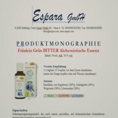 Sie sehen eine Packung Espara Fräulein Grün Bitter Alchemistische Essenz, Produktbild: 02 Espara Fräulein Grün Bitter Alchemistische Essenz, A-Nr.: 5462834 - 02