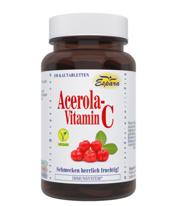 Sie sehen eine Packung Espara Acerola Vitamin C Kautabletten, Produktbild: 01 Espara Acerola Vitamin C Kautabletten, A-Nr.: 3378650 - 01