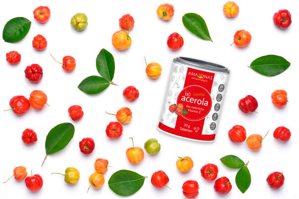 BIO Acerola Vitamin C Lutschtabletten mit 17% natürlichem Vitamin C, 120 Tabl., A-Nr.: 5229003 - 02