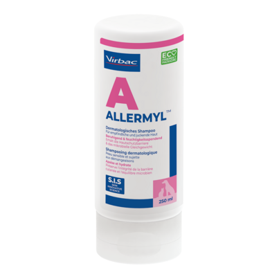 Sie sehen eine Packung Allerderm Allermyl- Dermatologisches Shampoo für Hunde und Katzen, Produktbild: 01 Allerderm Allermyl- Dermatologisches Shampoo für Hunde und Katzen, A-Nr.: 5854451 - 01