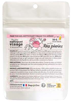 Sie sehen eine Packung Handseife in Pulverform Pfingstrose StepOne 40gr = 500ml, Produktbild: 01 Handseife in Pulverform Pfingstrose StepOne 40gr = 500ml, A-Nr.: 5838133 - 01