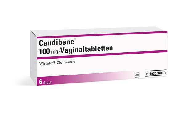 Sie sehen eine Packung Candibene® 100 mg - Vaginaltabletten, Produktbild: 01 Candibene® 100 mg - Vaginaltabletten, A-Nr.: 1276419 - 01