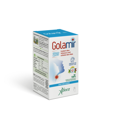 Sie sehen eine Packung Aboca Golamir 2Act Spray (ohne Alkohol), Produktbild: 01 Aboca Golamir 2Act Spray (ohne Alkohol), A-Nr.: 5571894 - 01