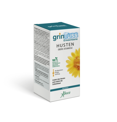 Sie sehen eine Packung Aboca Grintuss Hustensaft für Erwachsene, Produktbild: 01 Aboca Grintuss Hustensaft für Erwachsene, A-Nr.: 5571902 - 01