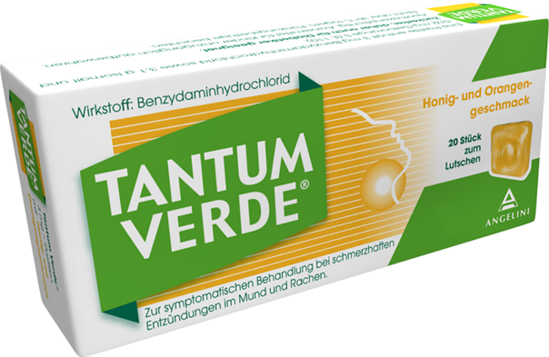 Sie sehen eine Packung Tantum Verde® Pastillen Honig- und Orangengeschmack, Produktbild: 01 Tantum Verde® Pastillen Honig- und Orangengeschmack, A-Nr.: 3762526 - 01
