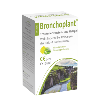 Sie sehen eine Packung Bronchoplant® Trockener Husten- und Halsgel, Produktbild: 01 Bronchoplant® Trockener Husten- und Halsgel, A-Nr.: 5463242 - 01