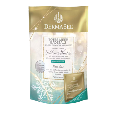 Sie sehen eine Packung DermaSel® Totes Meer Badesalz Goldener Winter, Produktbild: 01 DermaSel® Totes Meer Badesalz Goldener Winter, A-Nr.: 5565066 - 01