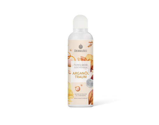 Sie sehen eine Packung DermaSel® Totes Meer Duschschaum Arganöl Traum, Produktbild: 01 DermaSel® Totes Meer Duschschaum Arganöl Traum, A-Nr.: 5706153 - 01