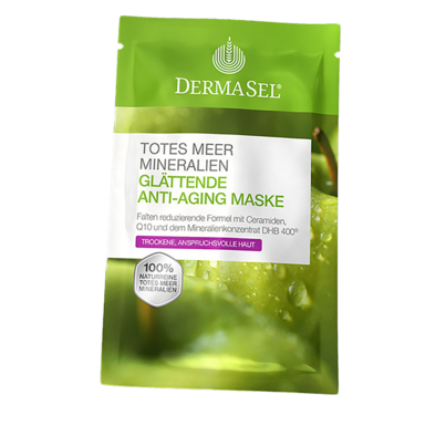Sie sehen eine Packung DermaSel® Totes Meer Mineralien Glättende Anti-Aging Maske, Produktbild: 01 DermaSel® Totes Meer Mineralien Glättende Anti-Aging Maske, A-Nr.: 3791120 - 01