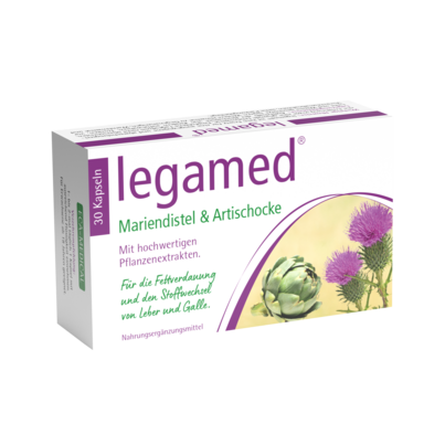 Sie sehen eine Packung legamed® Mariendistel & Artischocke, Produktbild: 01 legamed® Mariendistel & Artischocke, A-Nr.: 4302413 - 01