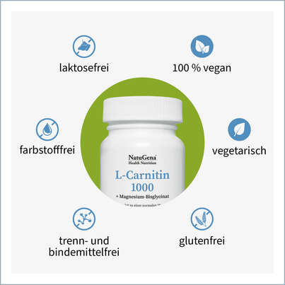 Sie sehen eine Packung NatuGena L-Carnitin 1000 Kapseln, Produktbild: 02 NatuGena L-Carnitin 1000 Kapseln, A-Nr.: 5814865 - 02