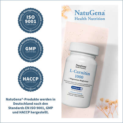 Sie sehen eine Packung NatuGena L-Carnitin 1000 Kapseln, Produktbild: 03 NatuGena L-Carnitin 1000 Kapseln, A-Nr.: 5814865 - 03