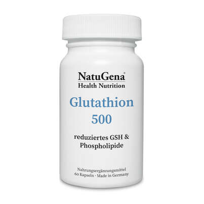 Sie sehen eine Packung NatuGena Glutathion 500 Kapseln, Produktbild: 01 NatuGena Glutathion 500 Kapseln, A-Nr.: 5404268 - 01