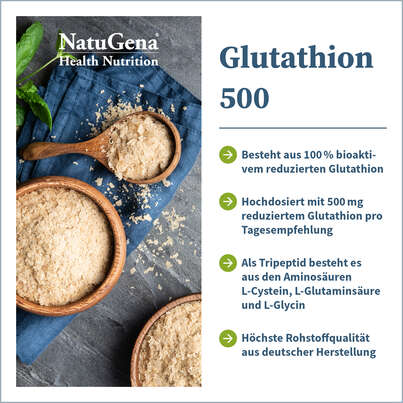 Sie sehen eine Packung NatuGena Glutathion 500 Kapseln, Produktbild: 02 NatuGena Glutathion 500 Kapseln, A-Nr.: 5404268 - 02