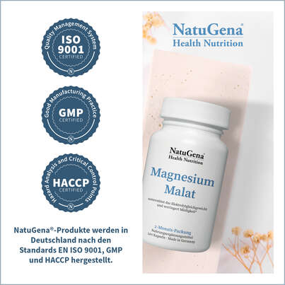Sie sehen eine Packung NatuGena Magnesium-Malat Kapseln, Produktbild: 03 NatuGena Magnesium-Malat Kapseln, A-Nr.: 5699312 - 03