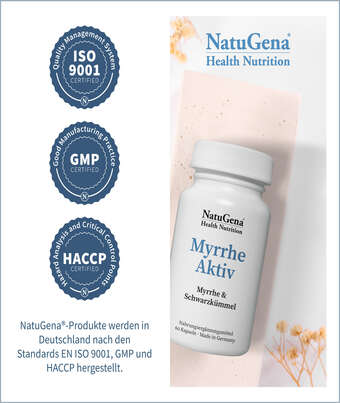 Sie sehen eine Packung NatuGena MyrrheAktiv Kapseln, Produktbild: 03 NatuGena MyrrheAktiv Kapseln, A-Nr.: 5699418 - 03