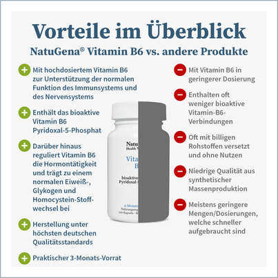 Sie sehen eine Packung NatuGena Vitamin B6 Kapseln, Produktbild: 04 NatuGena Vitamin B6 Kapseln, A-Nr.: 5404400 - 04