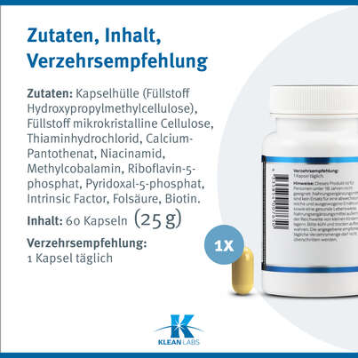 B-Complex mit Metafolin und Intrinsic Faktor Klean Labs Kapseln, A-Nr.: 5395664 - 09