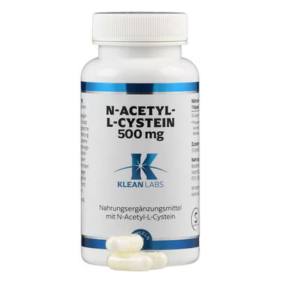 Sie sehen eine Packung N-Acetyl-L-Cystein 500mg Klean Labs Kapseln, Produktbild: 04 N-Acetyl-L-Cystein 500mg Klean Labs Kapseln, A-Nr.: 5395753 - 04