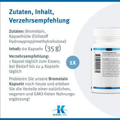Bromelain Kapseln 500 mg Klean Labs, A-Nr.: 5598373 - 09